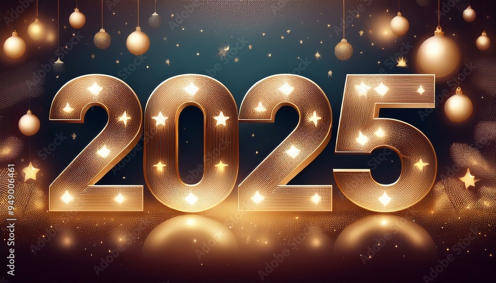 HAPPY NEW YEAR 2025 - Festive silvester New Year's Eve Party background greeting card - Frame made of orange fireworks in the dark black night. HAPPY NEW YEAR 2025 - Festive silvester New Year's Eve Party background greeting card - Frame made of orange fireworks in the dark black night.