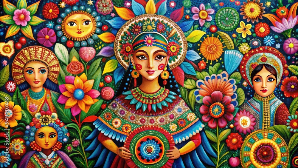 Obraz premium Cosmic Latin American folk art