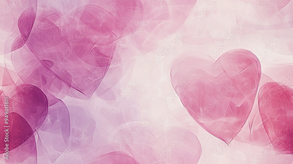 Obraz premium A set of floating pink hearts against a pink and white backdrop with shades of purple