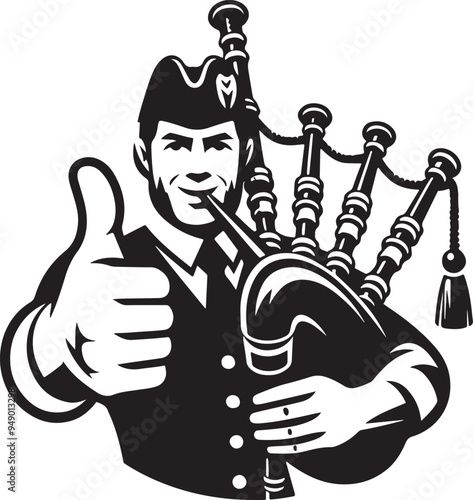 Bagpiper Thumbs Up Stylized Vector Illustration