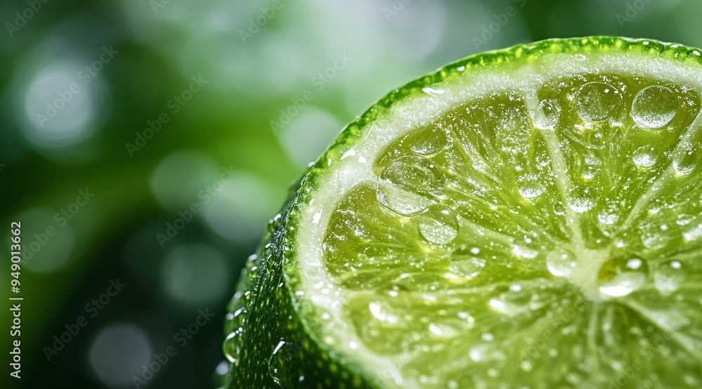 Close-up of Fresh Lime Slice with Water Droplets