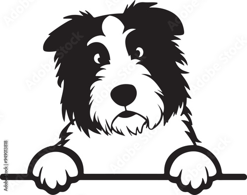 Old English Sheepdog Peeking Stylized Vector Illustration