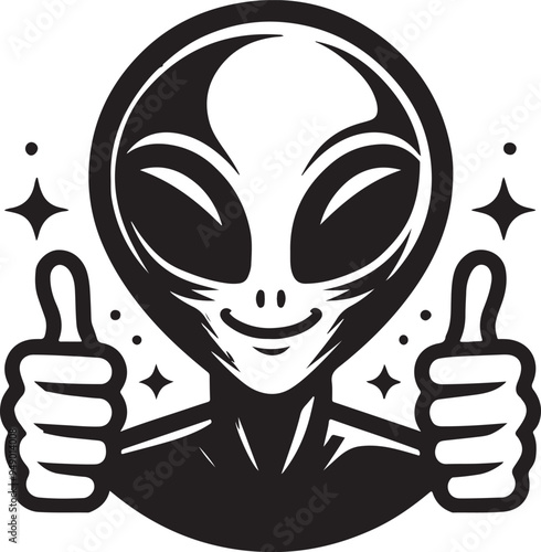 Alien Double Thumbs Up Stylized Vector Illustration