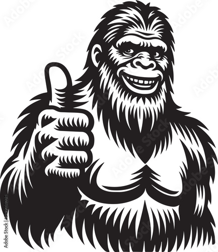 Bigfoot Thumbs Up Stylized Vector Illustration