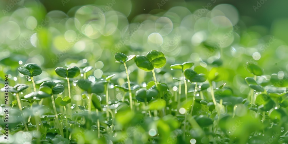 Close up of sprouted watercress seeds leaves with shallow depth of field Close up of sprouted watercress seeds leaves with shallow depth of field