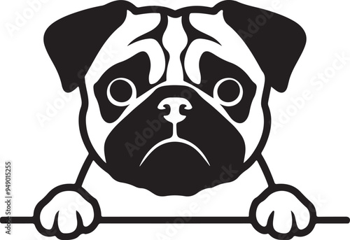 Pug Dog Peeking Stylized Vector Illustration