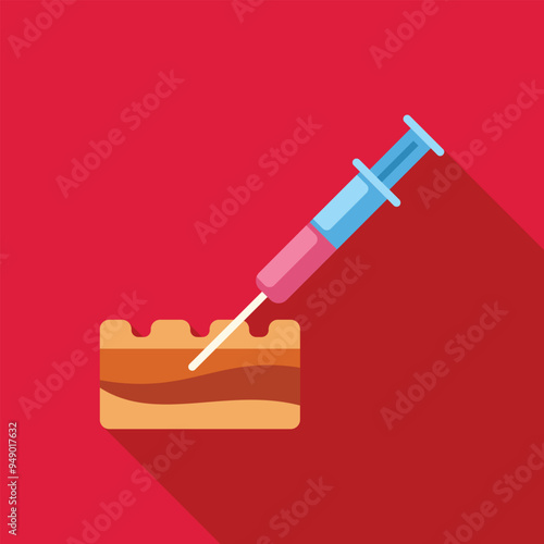 Syringe injecting a substance into skin layers, illustrating a medical or cosmetic procedure