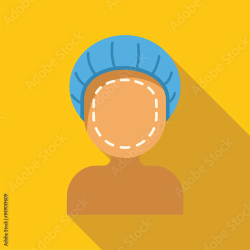 Illustration of a patient wearing a surgical cap, preparing for a plastic surgery procedure