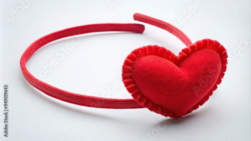 Adorable heart-shaped headband accessorizes a fashionable outfit, adding a playful touch with its soft, red fabric and delicate strap, perfect for Valentine's Day celebrations. photo