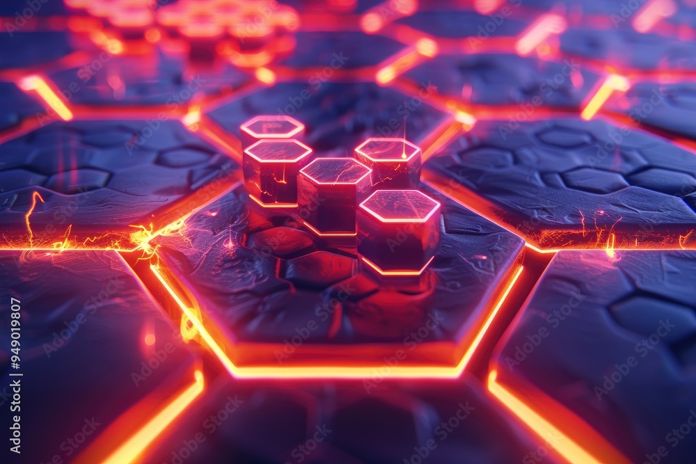 Abstract Hexagon Pattern with Glowing Red Lines Abstract Hexagon Pattern with Glowing Red Lines
