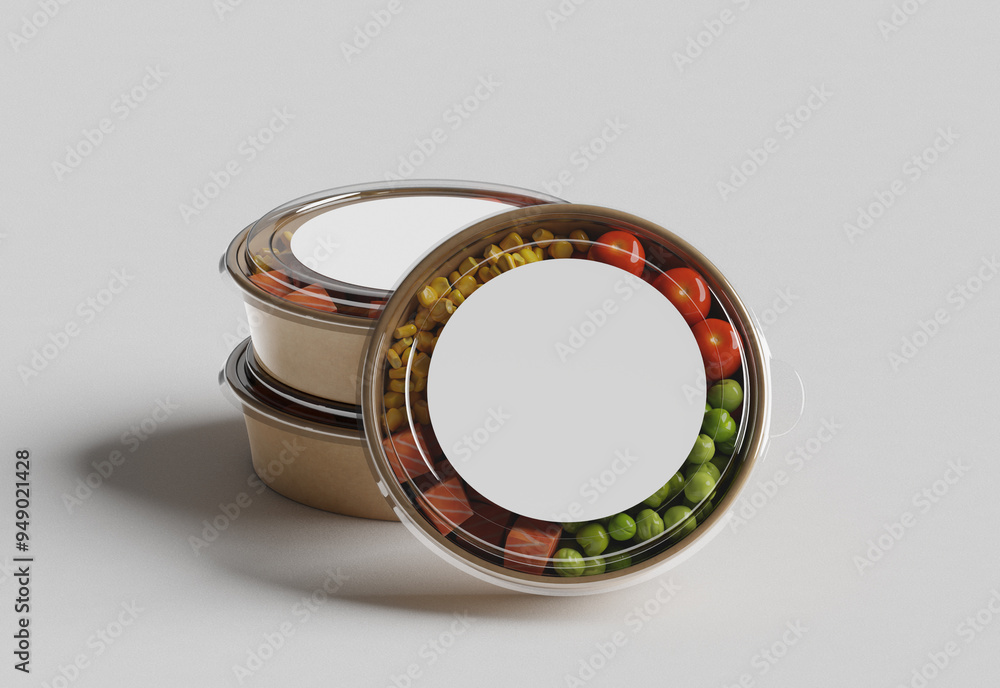 Fresh Salad Bowl Packaging Mockup with Clear Lid Fresh Salad Bowl Packaging Mockup with Clear Lid