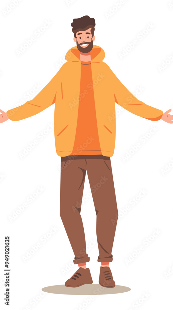 Obraz premium A man in a yellow hoodie is smiling and giving a thumbs up. The image has a cheerful and positive mood