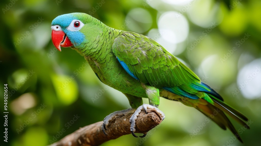 The blue-naped parrot (Tanygnathus lucionensis), a vibrant bird from the Philippines, sports a green plumage, a striking red beak, and a distinctive light blue patch adorning the back of its head. The blue-naped parrot (Tanygnathus lucionensis), a vibrant bird from the Philippines, sports a green plumage, a striking red beak, and a distinctive light blue patch adorning the back of its head.
