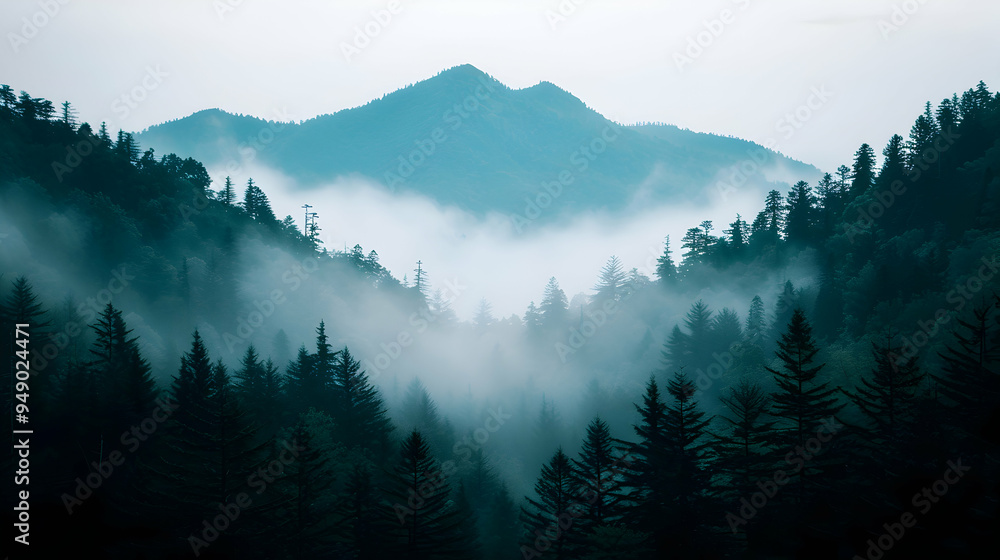 Fototapeta premium View Mountain Range With Trees The Foreg