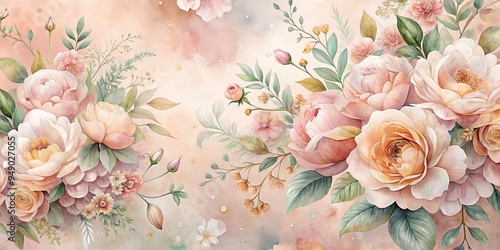 dreamy watercolor blooms spilling across the page in soft peachy pink hues capturing a fairytale essence