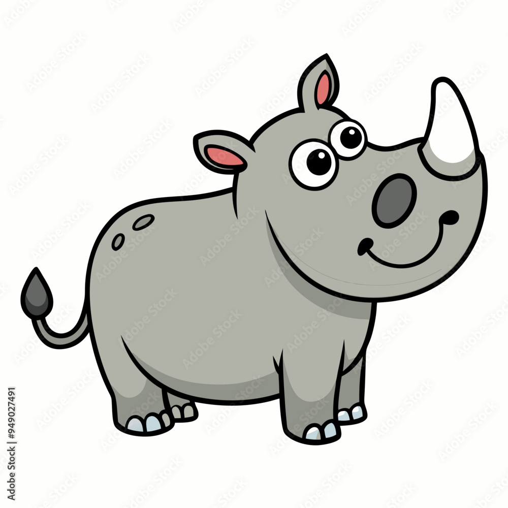 Naklejka premium Hand drawn rhino character illustration, vector stock illustration