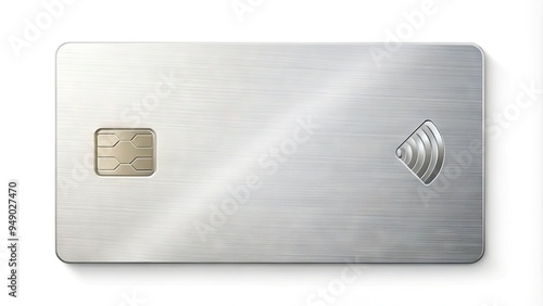 A sleek, modern debit card design with a silver chip and contactless payment symbol on a clean, white background, ready for customization. photo