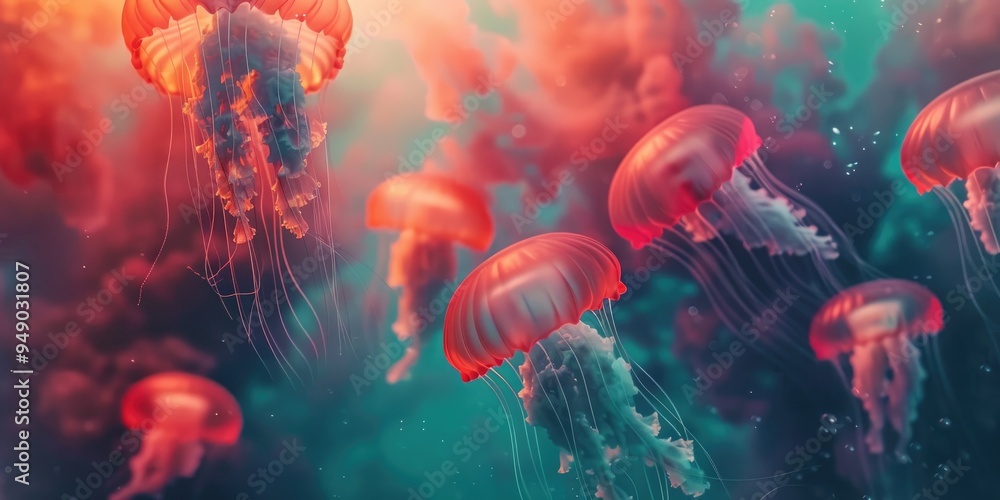 Naklejka premium Vibrant jellyfish in the ocean