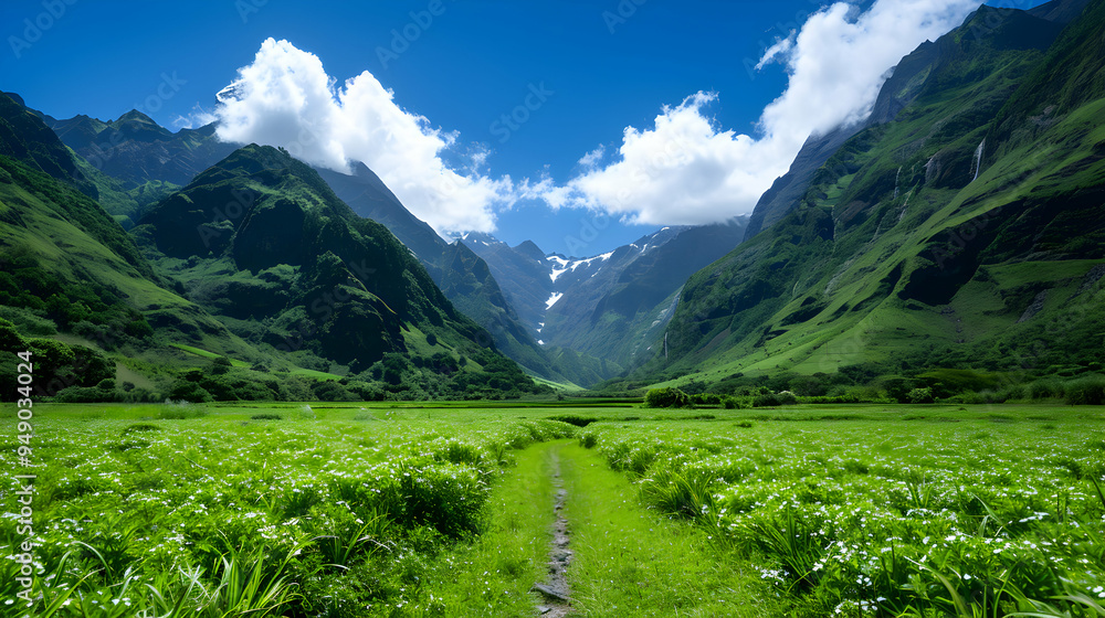 Naklejka premium View Valley With Mountains The Background