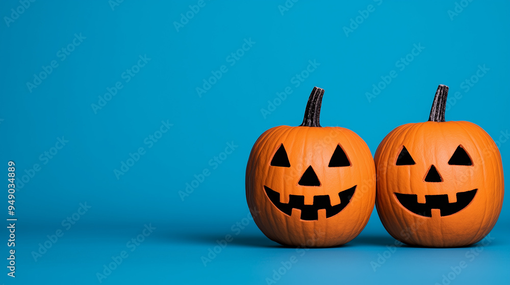 Halloween Pumpkin Jack-O'-Lantern on Light Blue Background Halloween Pumpkin Jack-O'-Lantern on Light Blue Background