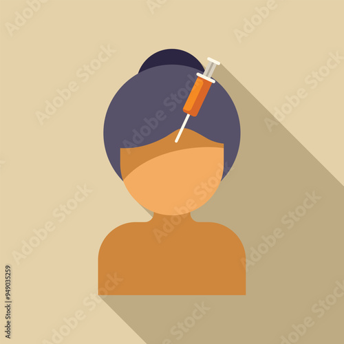 Flat design icon of a woman receiving a botulinum toxin injection in her forehead