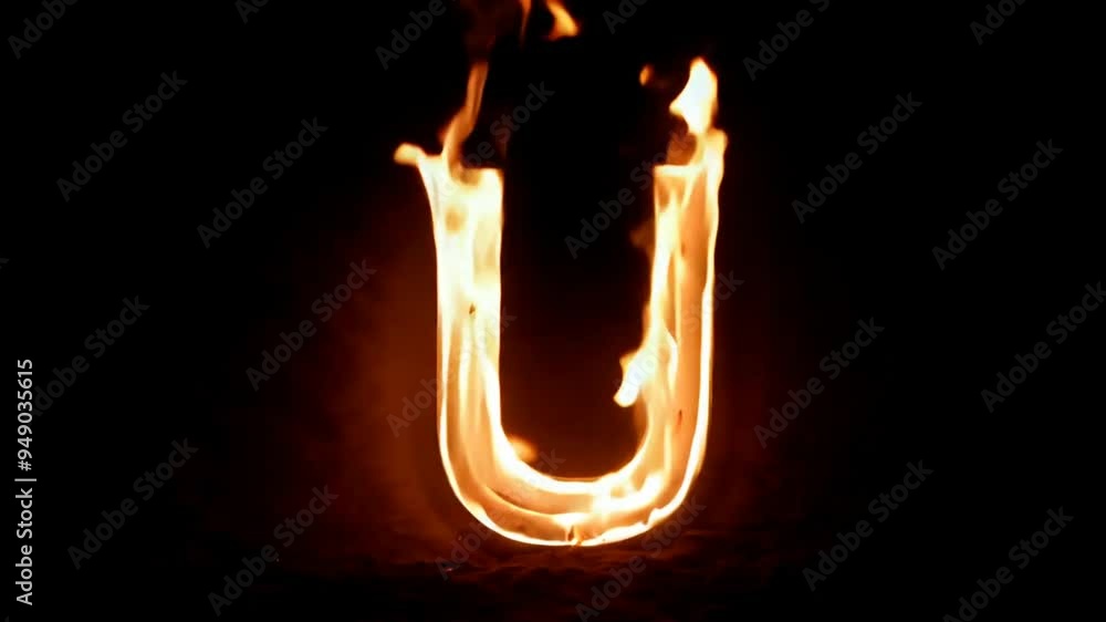 Flaming Letter U Illuminated Against a Dark Background at Night Generative AI Flaming Letter U Illuminated Against a Dark Background at Night Generative AI
