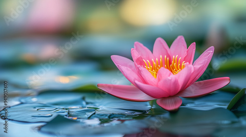 blooming Water lily on pond, with space for copy text caption