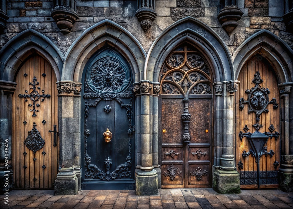 Fototapeta premium dark edgy gothic heavy metal door selection eerie mysterious