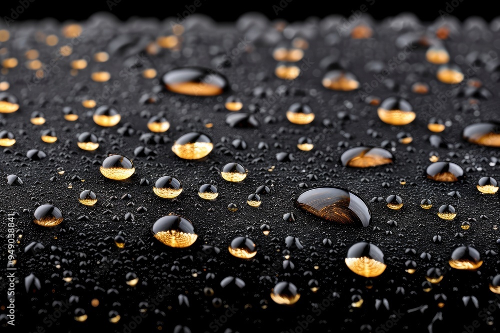 Golden Water Drops on Black Surface Golden Water Drops on Black Surface