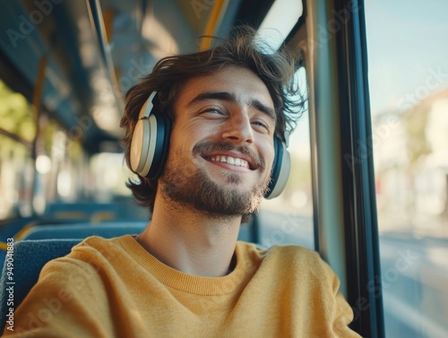 Contented Commuter in Yellow Sweater photo