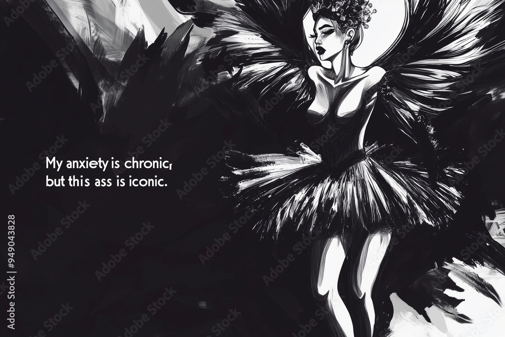 A black and white drawing of a can-can dancer highlights her gluteus, accompanied by the caption, A black and white drawing of a can-can dancer highlights her gluteus, accompanied by the caption,