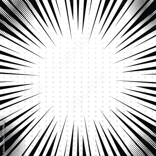 Abstract monochrome radial stripes comic background