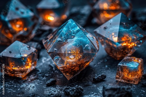 Glowing Crystal Cubes on Dark Background