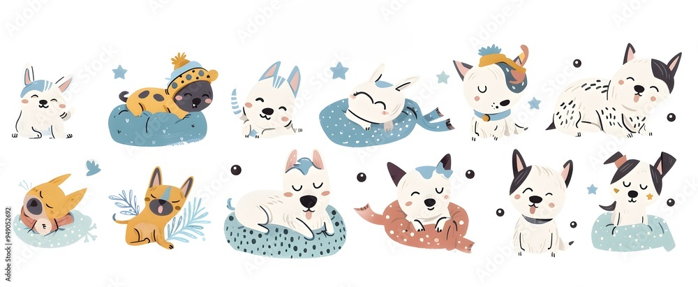 Obraz premium cute dog set character icon clipart vector illustration