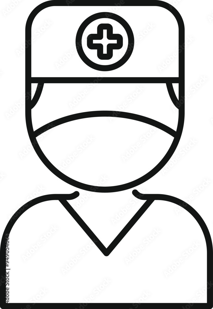 Simple line icon of a doctor wearing a surgical mask and hat, perfect for healthcare and medical related designs Simple line icon of a doctor wearing a surgical mask and hat, perfect for healthcare and medical related designs