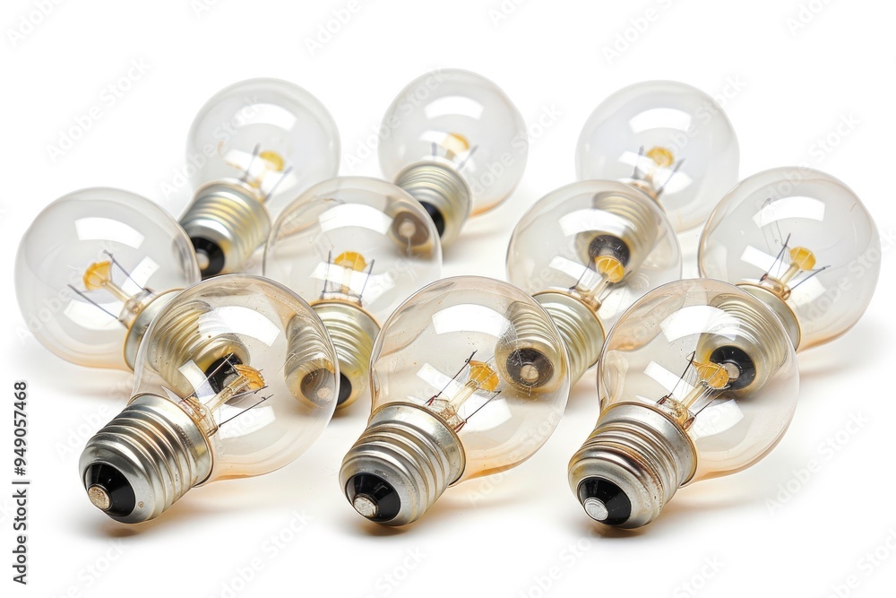 Group of Clear Light Bulbs on White Background Group of Clear Light Bulbs on White Background