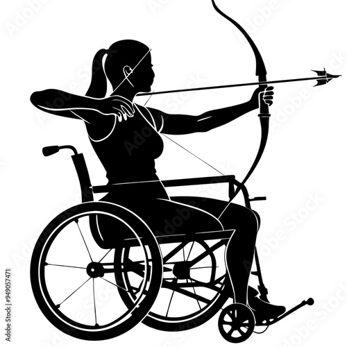 Unwavering Focus: Silhouette of a Paralympic archer, her determination etched against a stark backdrop, embodying the spirit of resilience and the pursuit of excellence. 