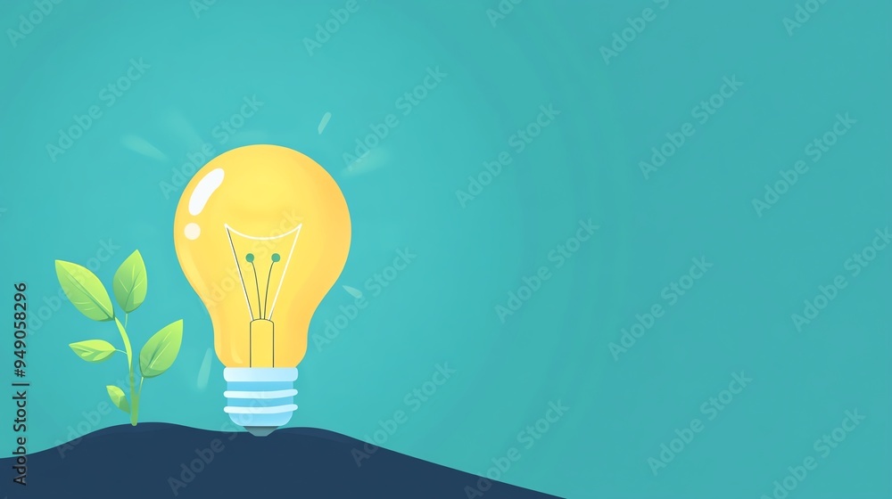 Light bulb with a sprouting plant, idea nurturing and growth, flat design illustration
