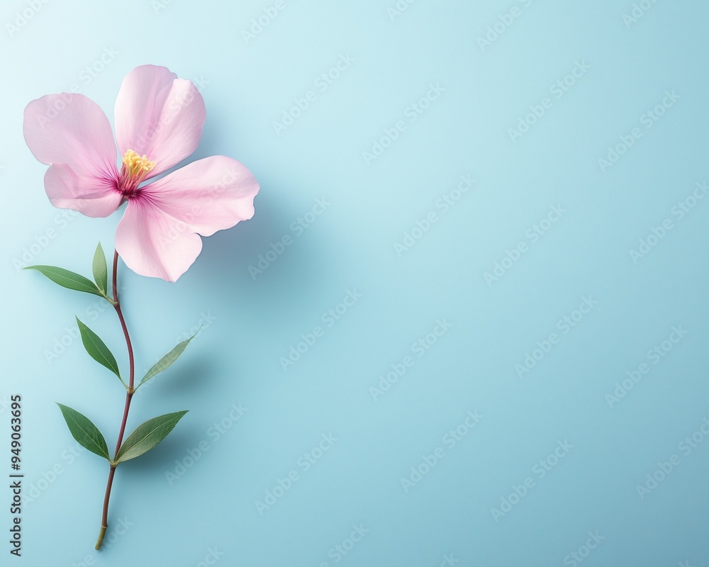 pink flower pastel blue background minimalist floral clean elegant wedding invitation pink flower pastel blue background minimalist floral clean elegant wedding invitation