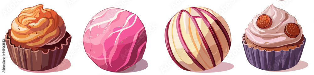 Fototapeta premium Illustration of a set of chocolate candies on a white background