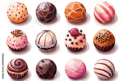 Chocolate candies set. Vector illustration of chocolate candies.