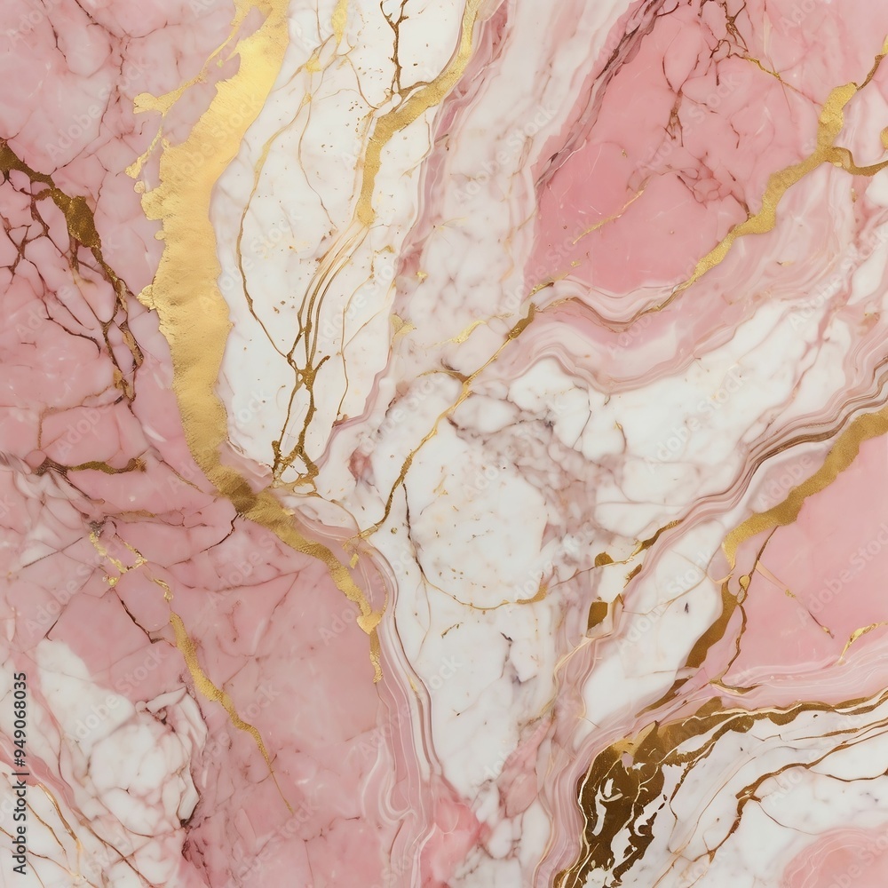Fototapeta premium Pink and White Marble with Gold Accents