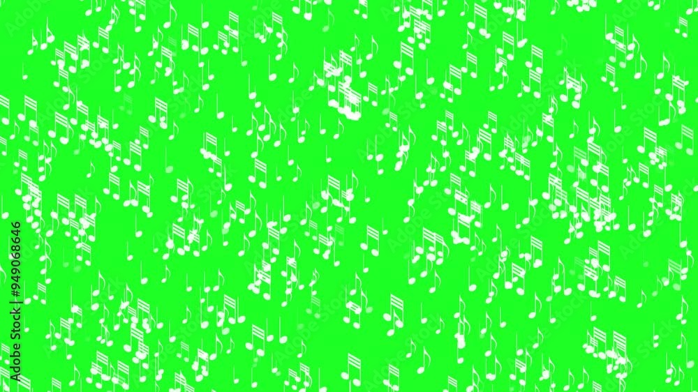 Musical notes falling dynamically on a bright green background Musical notes falling dynamically on a bright green background