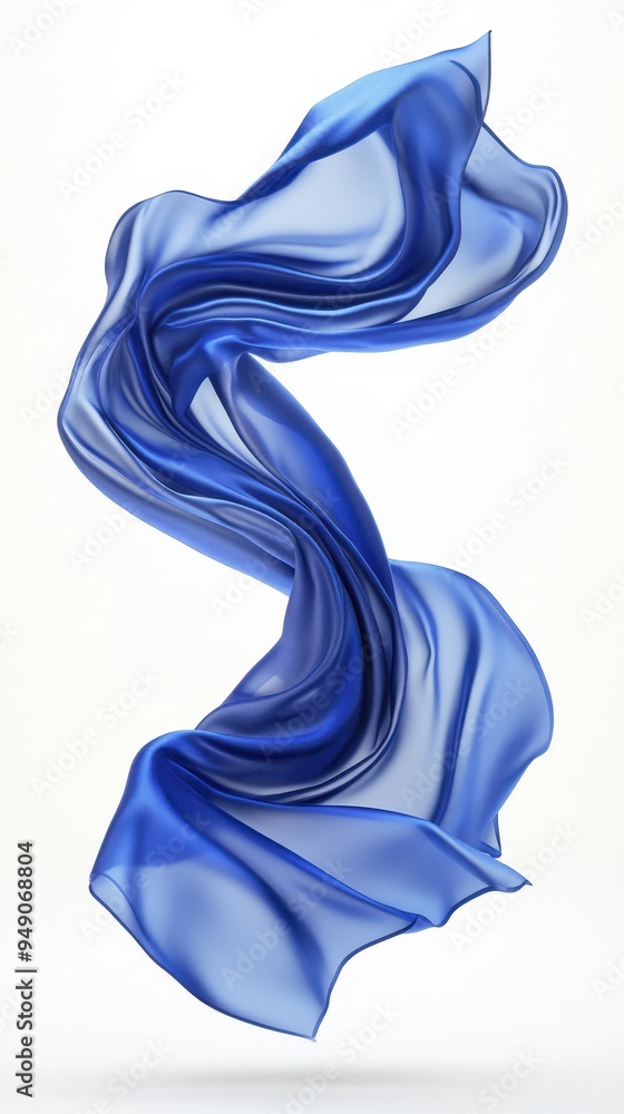 Obraz premium The rich blue satin fabric elegantly floats, shimmering softly in the light, showcasing its smooth texture and flowing form