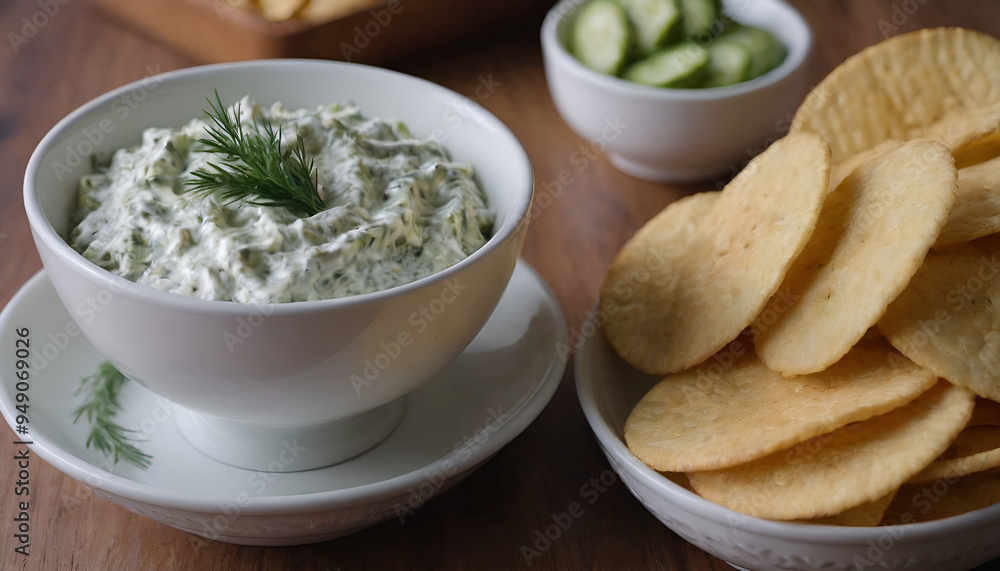 creamy dill pickle dip with potato chips creamy dill pickle dip with potato chips