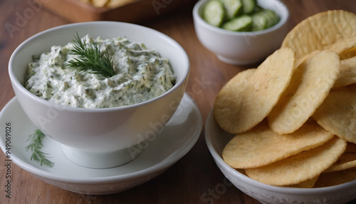 creamy dill pickle dip with potato chips