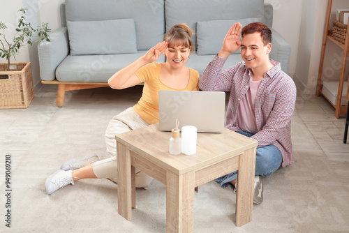 Young deaf mute couple with...