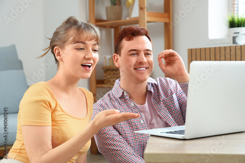 Young deaf mute couple with...