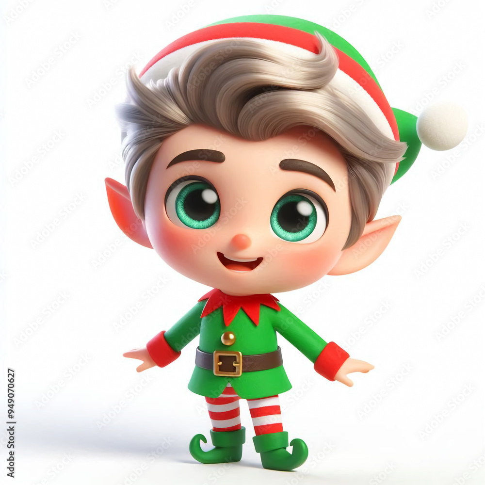 Funny Christmas cartoon of cute elf on white background Funny Christmas cartoon of cute elf on white background