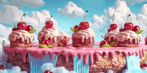 Candy land background, cute fantasy world. Vector cartoon illustration.